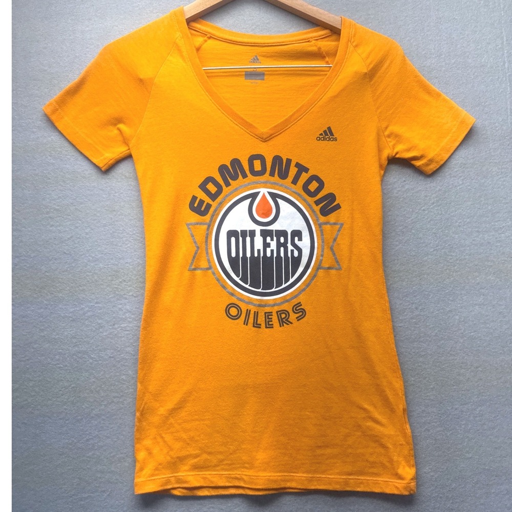 Adidas Edmonton Oilers‎ NHL Women's Small Orange V-Neck Graphic T-Shirt
